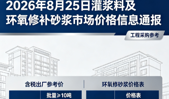 丛台2026年8月25日灌浆料及环氧修补砂浆市场价格信息通报